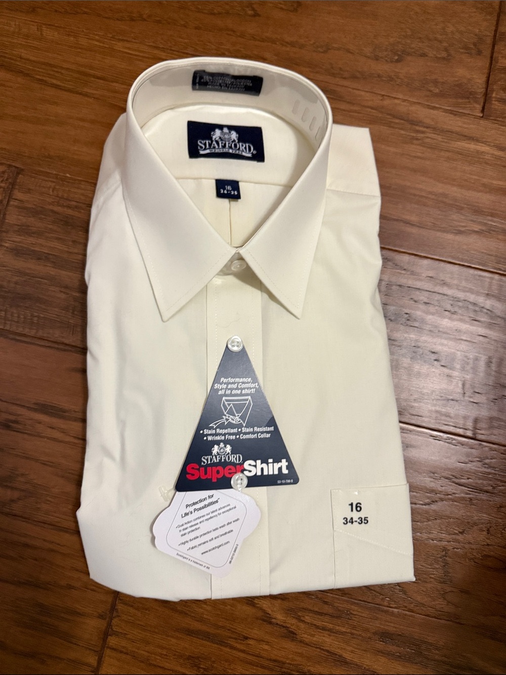 NWT Stafford Men's Super Shirt - Cream Classic Dress Shirt Size 16, 34-35